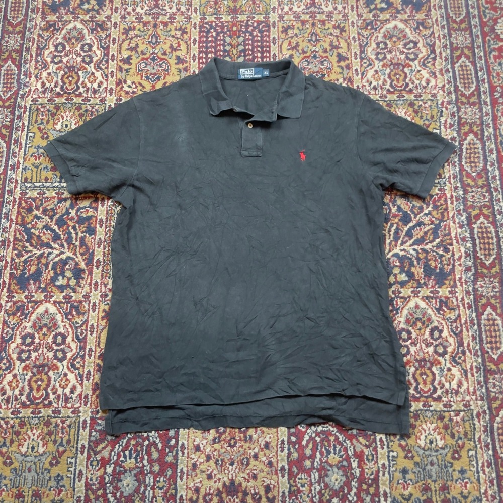 VTG 90s Polo Ralph Lauren XL Black Short Sleeve Pique Polo Shirt Red Pony Logo